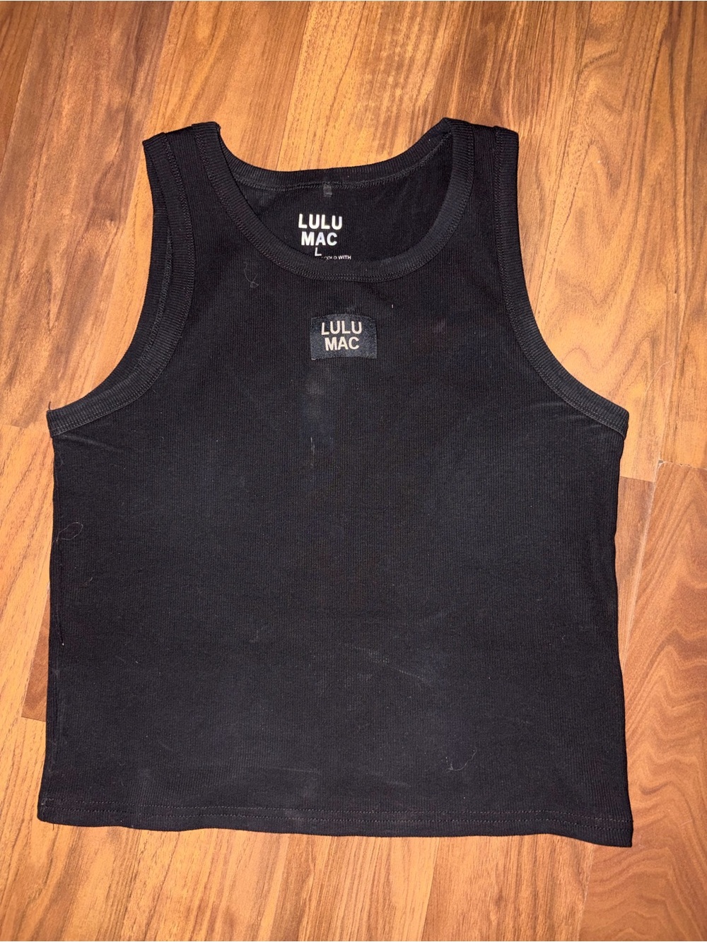 Lulu Mac Black Ribbed Cropped Tank Top Size Large